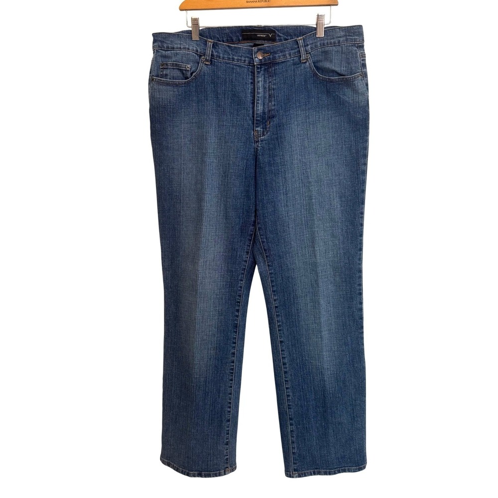 Mid Rise Straight Leg Jeans Medium Wash Blue Denim Venezia Women 18 Tall‎